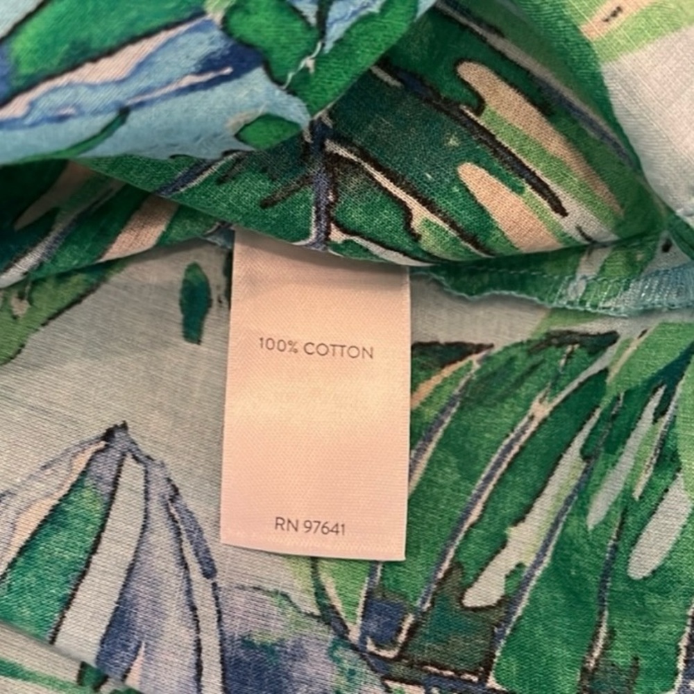NWOT J.Jill Voile Shirred Tunic Blouse Blue Green Lightweight Cotton Size Large - Picture 7 of 8